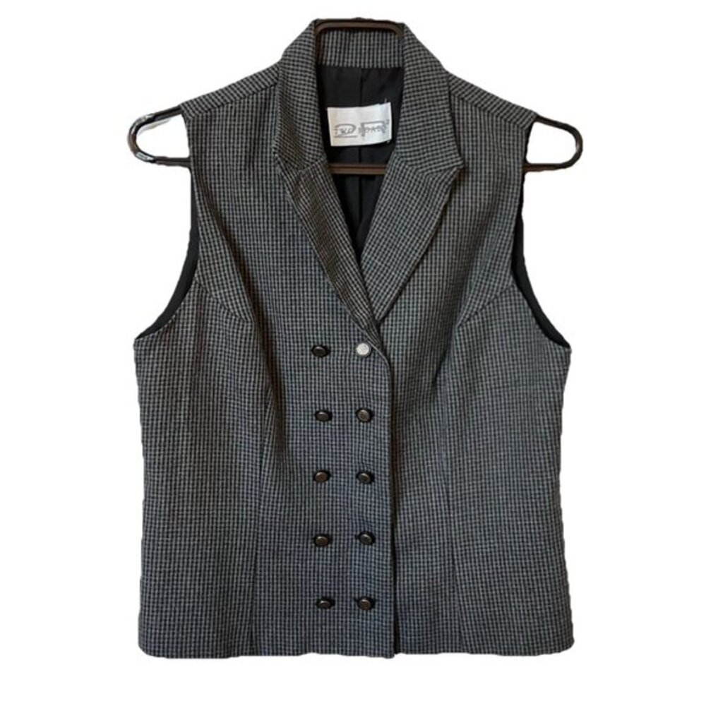 Y2K Two Roads Vest Top Women Waistcoat Houndstooth Check Plaid Gray Office Siren
